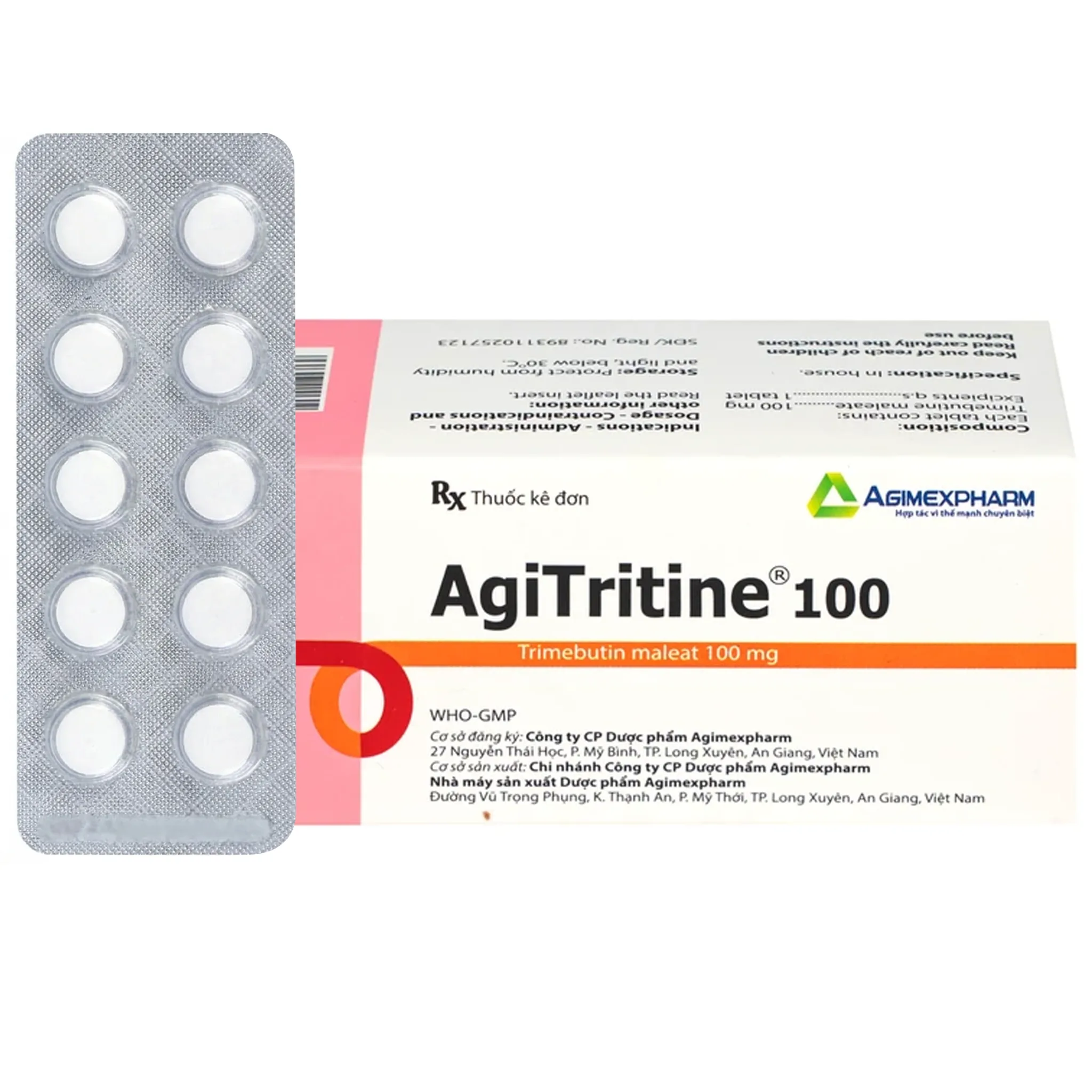 Hình ảnh Thuốc Agitritine 100mg Agimexpharm điều trị triệu chứng rối loạn ống tiêu hóa, đường mật, ruột kích thích (6 vỉ x 10 viên)