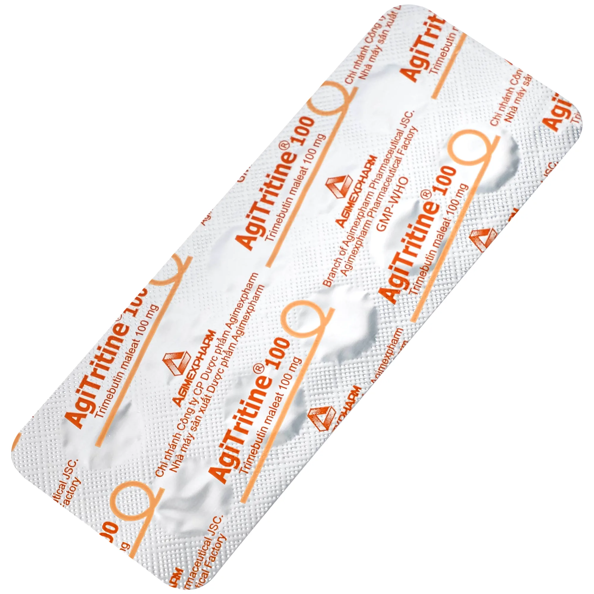 Hình ảnh Thuốc Agitritine 100mg Agimexpharm điều trị triệu chứng rối loạn ống tiêu hóa, đường mật, ruột kích thích (6 vỉ x 10 viên)