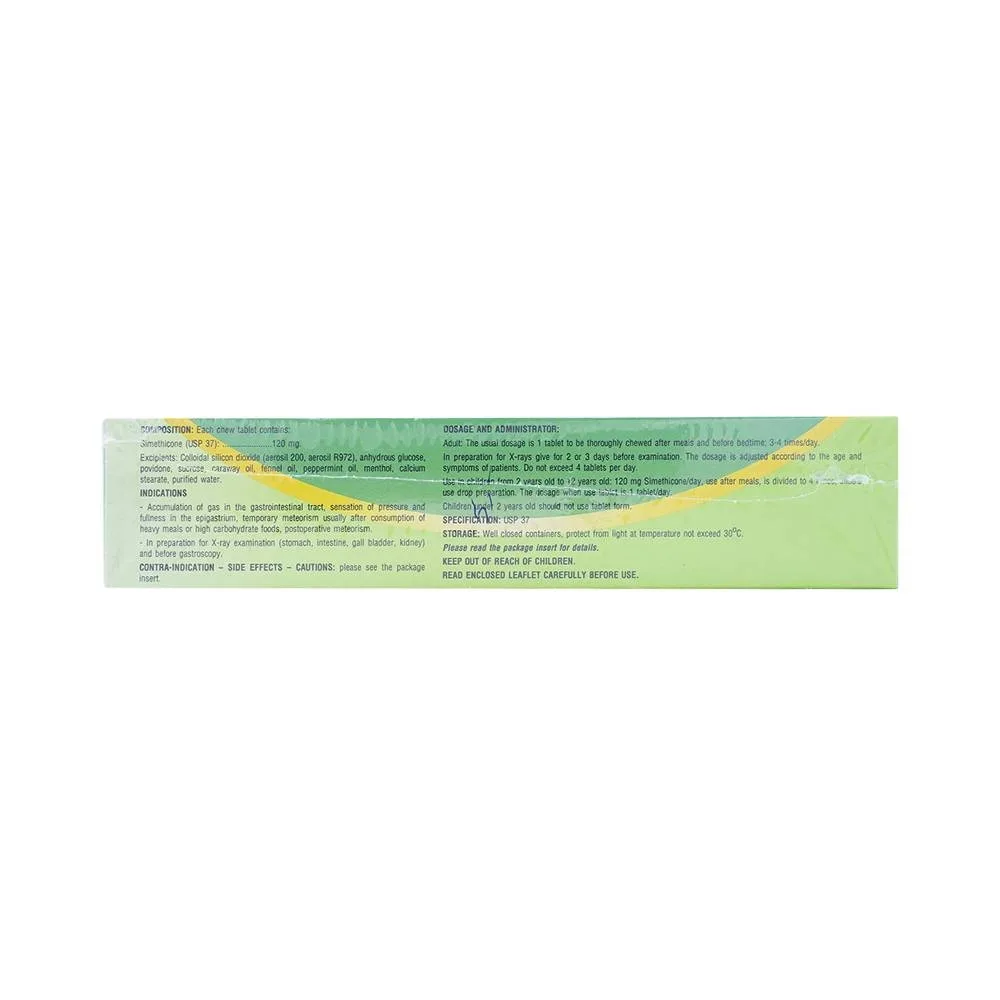 Hình ảnh Viên nhai AIR-X 120 chống đầy hơi và chướng bụng (10 vỉ x 10 viên)