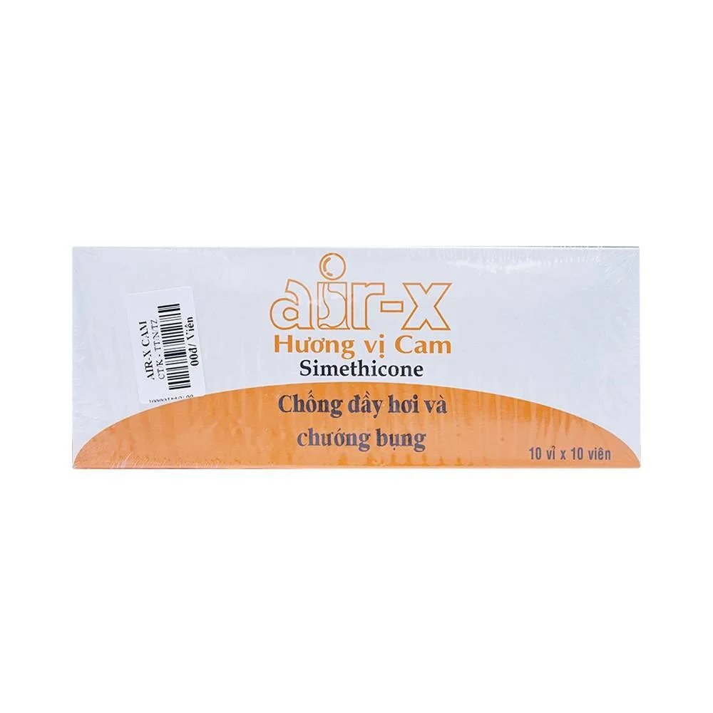 Hình ảnh Viên nhai Air-X hương cam chống đầy hơi và chướng bụng (10 vỉ x 10 viên)