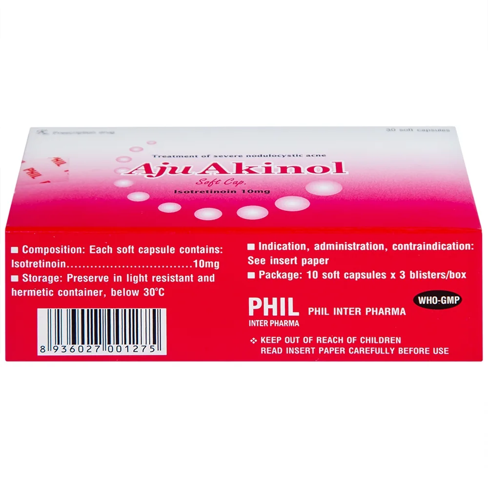 Hình ảnh Thuốc Aju Akinol điều trị mụn trứng cá nang sần (3 vỉ x 10 viên)