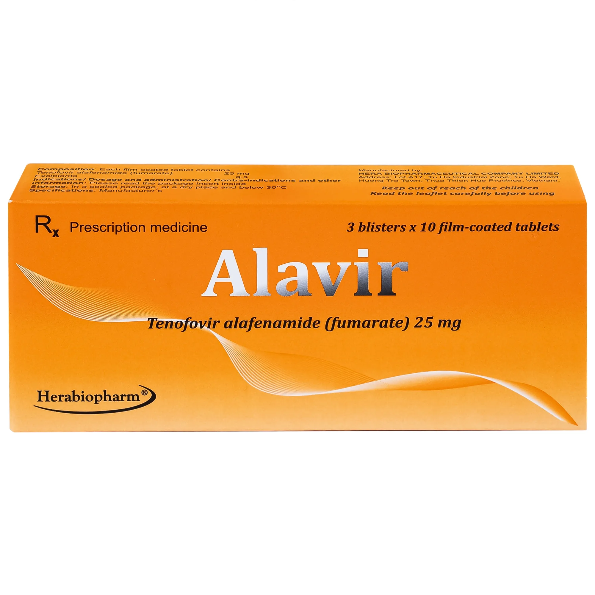 Hình ảnh Thuốc Alavir Tenofovir alafenamide (Fumarate) 25mg Herabiopharm điều trị bệnh viêm gan B mạn tính (30 vỉ x 10 viên)