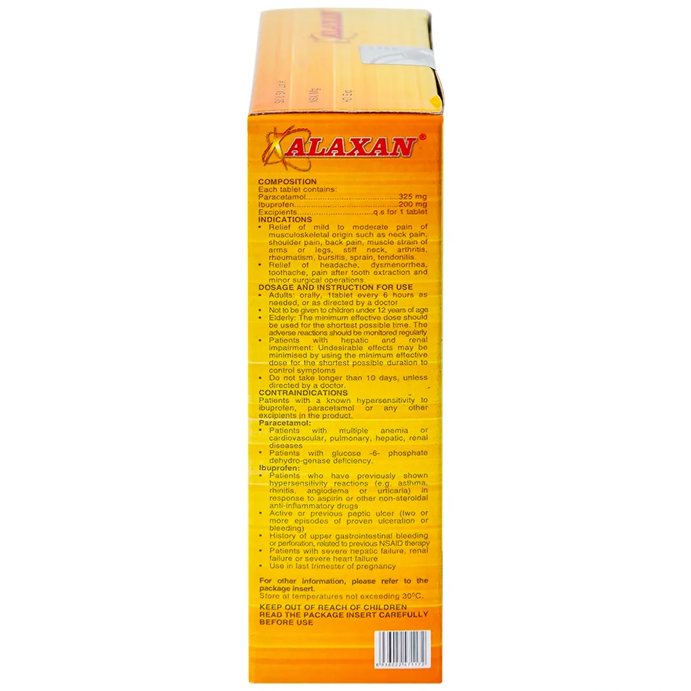 Hình ảnh Thuốc Alaxan United giảm các cơn đau cơ xương, nhức đầu, đau bụng kinh, nhức răng (10 vỉ x 10 viên)