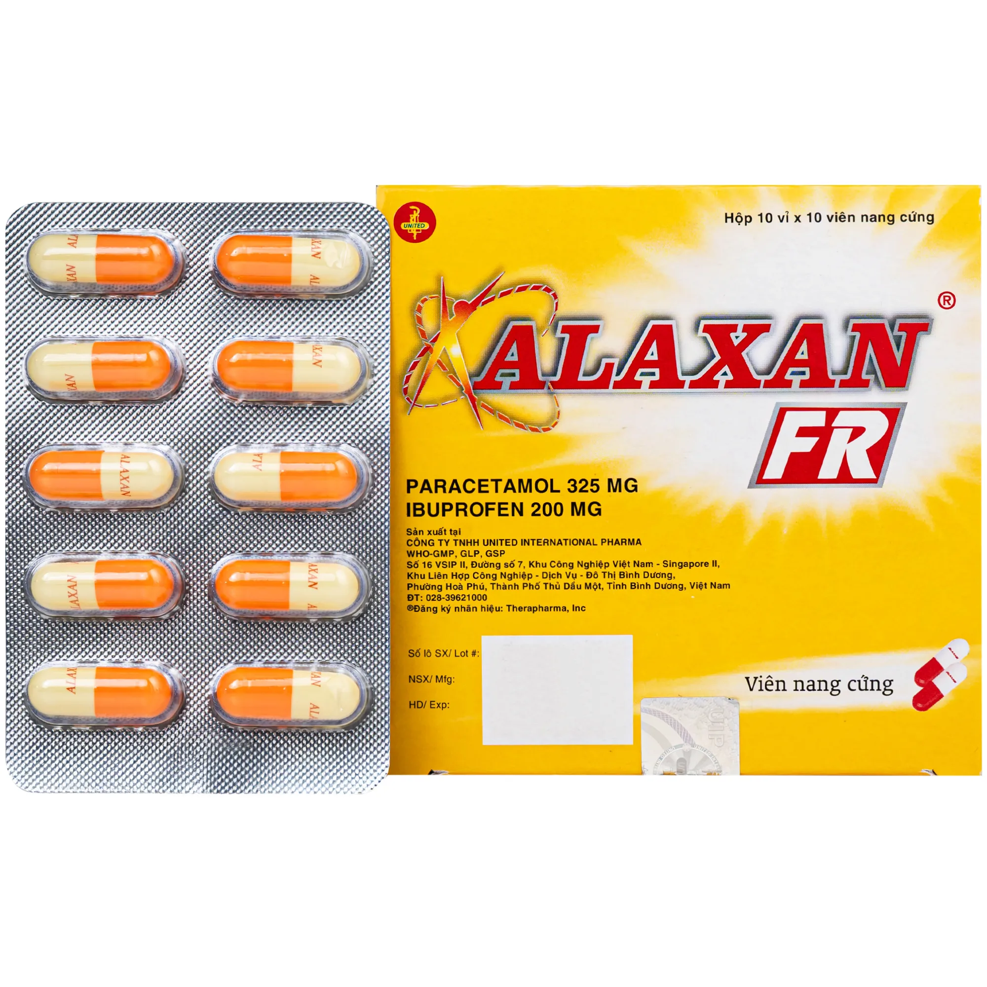 Hình ảnh Thuốc Alaxan FR United giảm đau nhanh các cơn đau đầu, đau cơ xương khớp, đau răng và hạ sốt (10 vỉ x 10 viên)