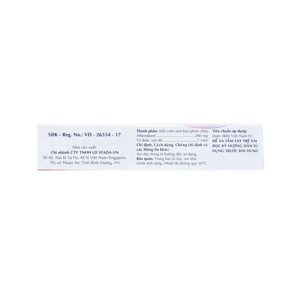Hình ảnh Thuốc Albendazol Stada 200mg điều trị nhiễm một hoặc nhiều loại ký sinh trùng đường ruột (1 vỉ x 2 viên)