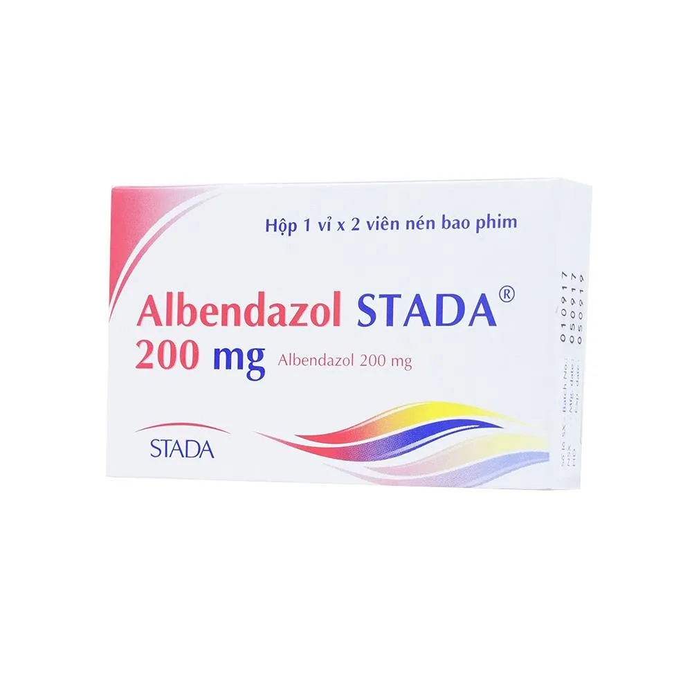 Hình ảnh Thuốc Albendazol Stada 200mg điều trị nhiễm một hoặc nhiều loại ký sinh trùng đường ruột (1 vỉ x 2 viên)