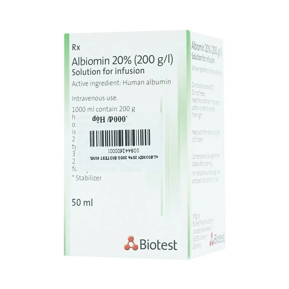 Hình ảnh Dịch truyền Albiomin 20% Biotest điều trị cấp cứu trường hợp choáng do giảm thể tích máu (50ml)