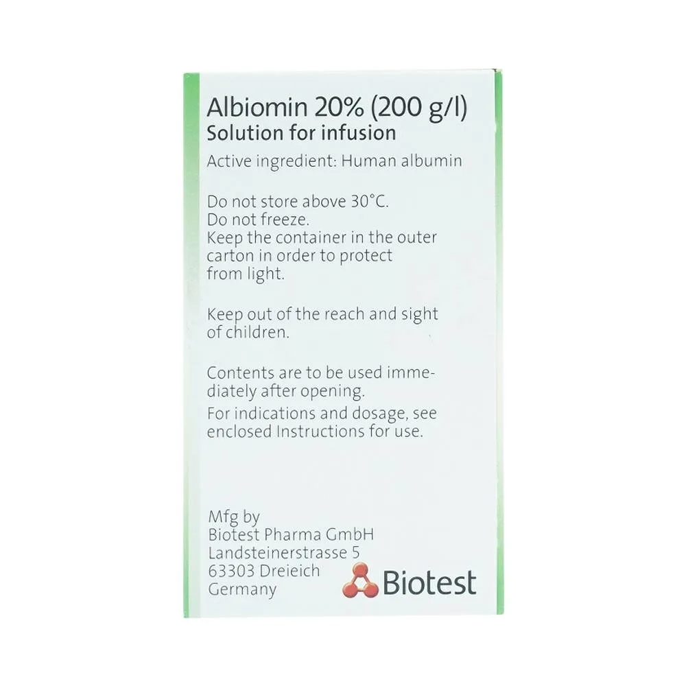 Hình ảnh Dịch truyền Albiomin 20% Biotest điều trị cấp cứu trường hợp choáng do giảm thể tích máu (50ml)
