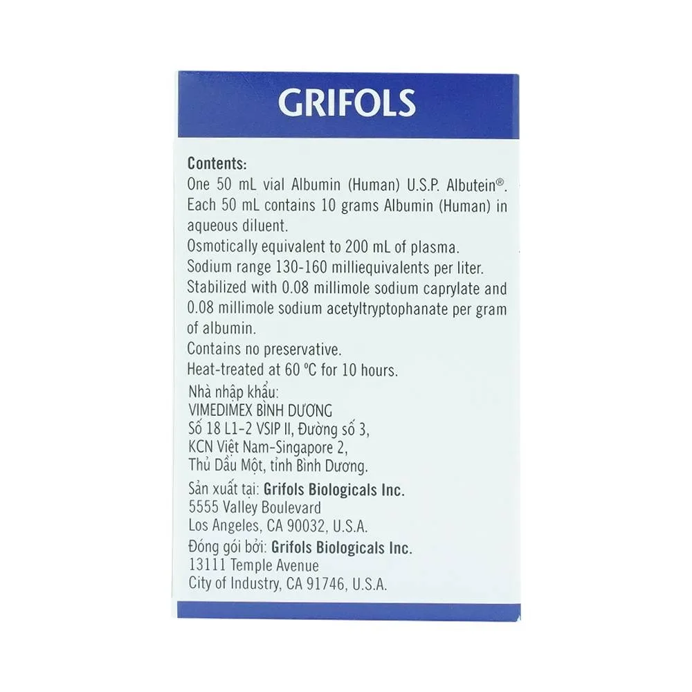 Hình ảnh Dịch truyền Albutein 20% Grifols điều trị sốc giảm thể tích (50ml)