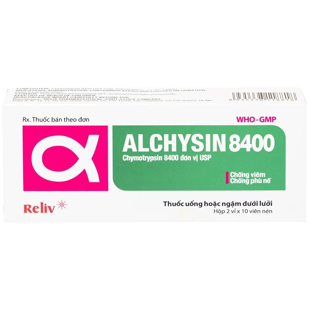 Hình ảnh Thuốc Alchysin 8400 Reliv điều trị các trường hợp phù nề sau chấn thương (2 vỉ x 10 viên)