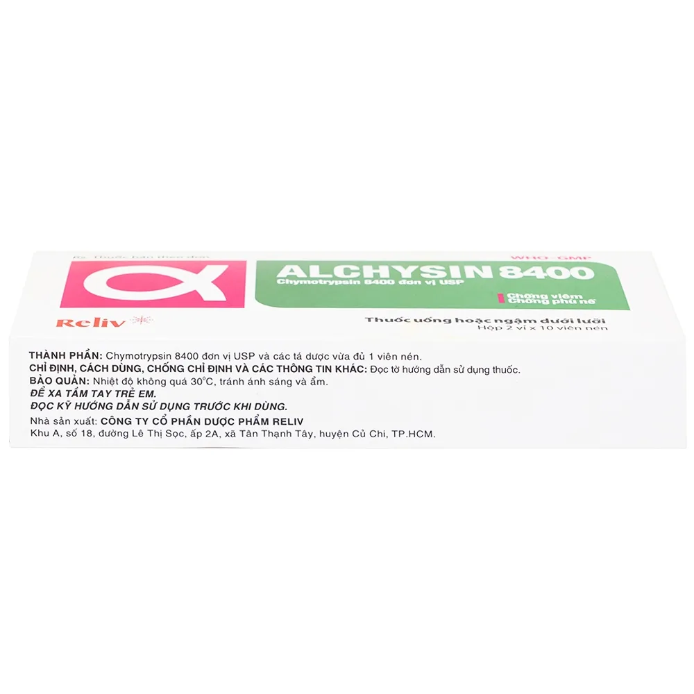 Hình ảnh Thuốc Alchysin 8400 Reliv điều trị các trường hợp phù nề sau chấn thương (2 vỉ x 10 viên)