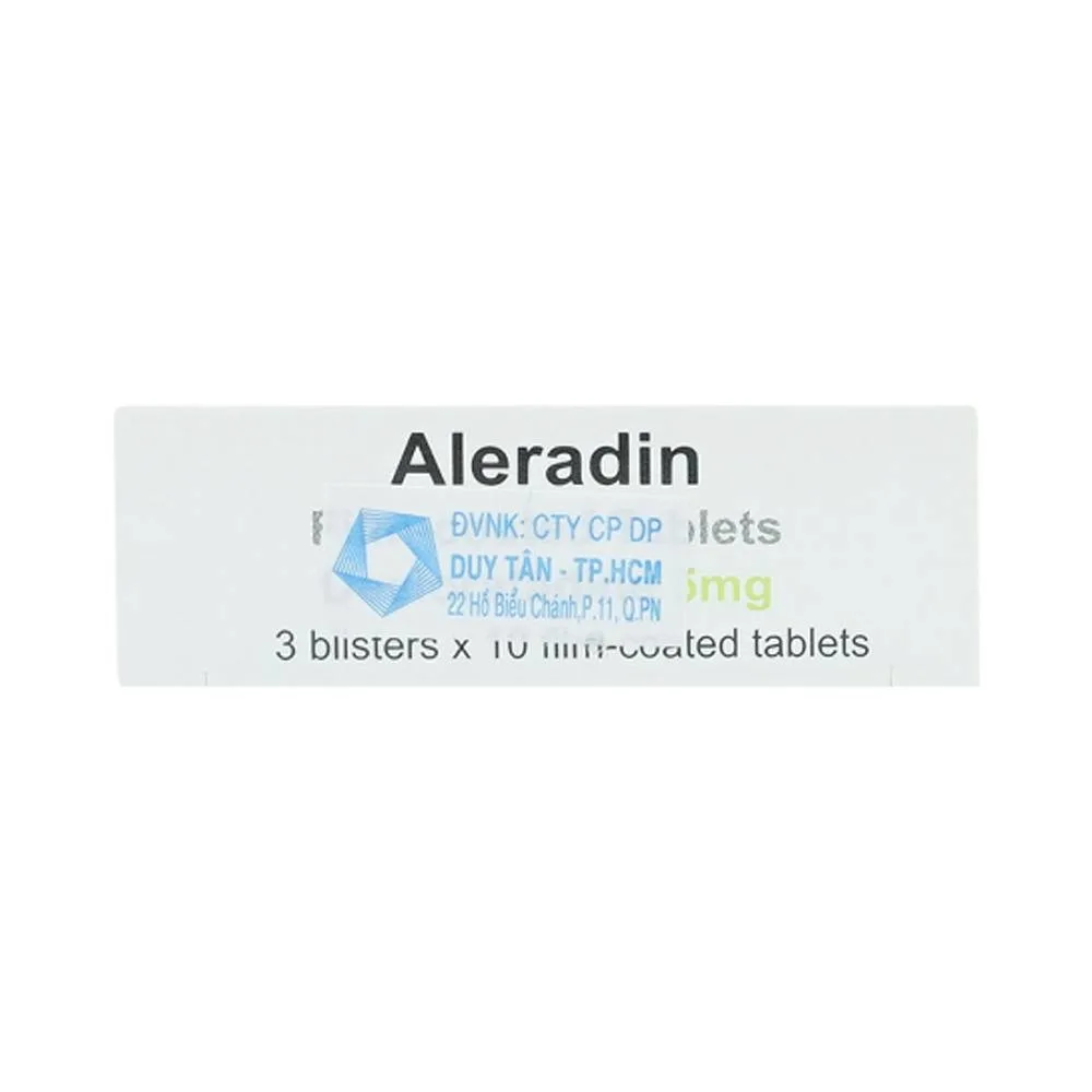 Hình ảnh Thuốc Aleradin 5mg giảm các triệu chứng viêm mũi dị ứng theo mùa, mày đay (3 vỉ x 10 viên)