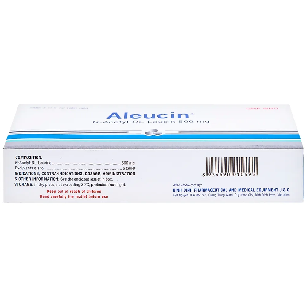 Hình ảnh Thuốc Aleucin 500mg Bidiphar điều trị các cơn chóng mặt (3 vỉ x 10 viên)