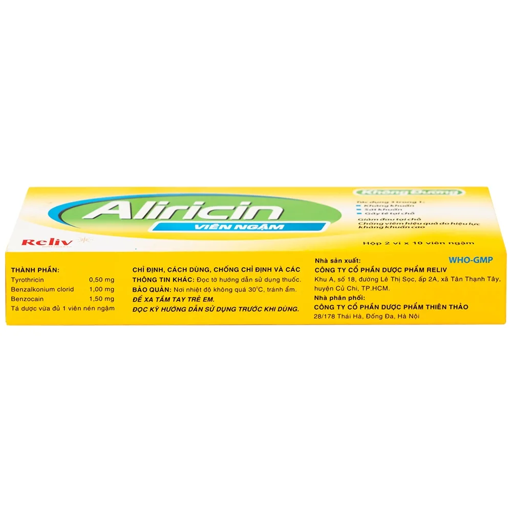 Hình ảnh Thuốc Aricicin Reliv điều trị viêm họng, viêm amidan, viêm miệng, viêm hầu (2 vỉ x 10 viên)