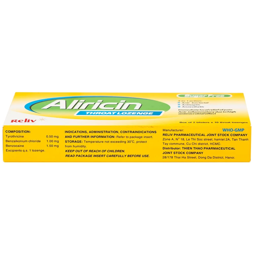 Hình ảnh Thuốc Aricicin Reliv điều trị viêm họng, viêm amidan, viêm miệng, viêm hầu (2 vỉ x 10 viên)