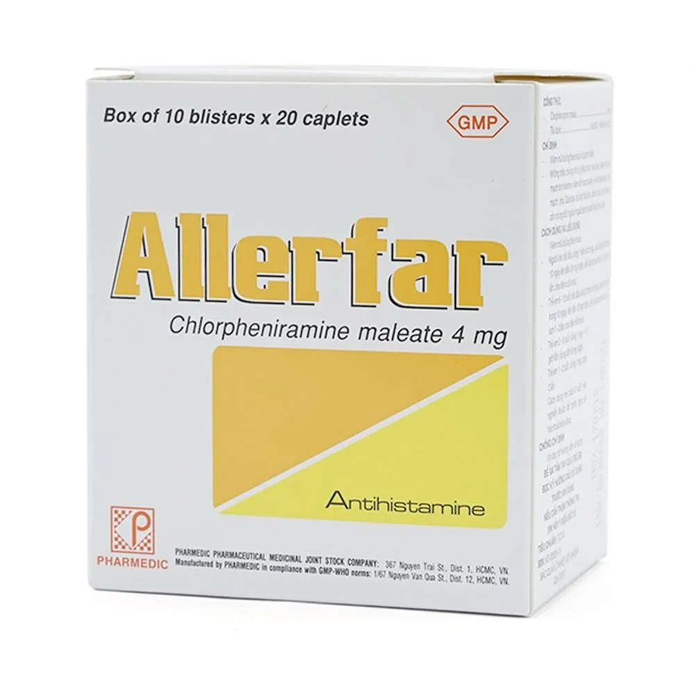 Hình ảnh Thuốc Allerfar Pharmedic điều trị viêm mũi dị ứng, các triệu chứng dị ứng (10 vỉ x 20 viên)