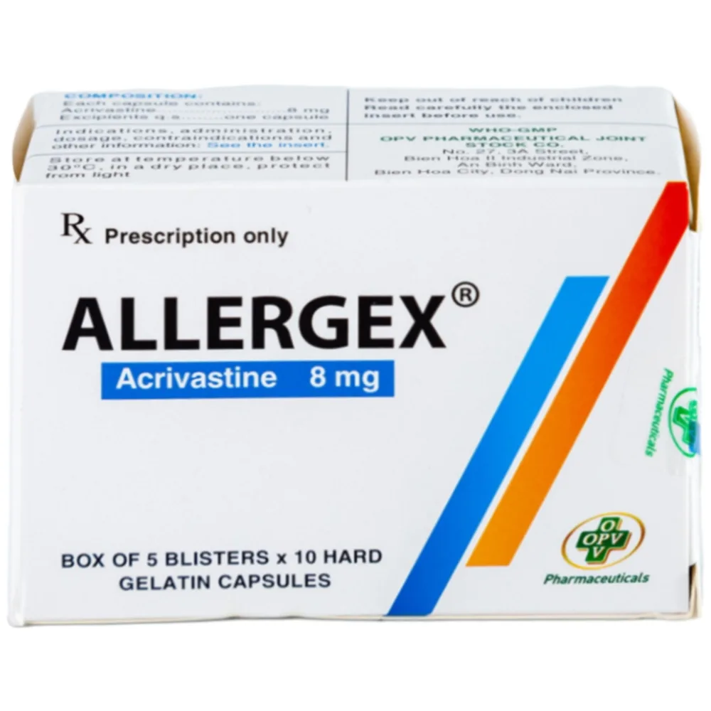 Hình ảnh Thuốc Allergex 8mg OPV điều trị viêm mũi dị ứng, mày đay vô căn mạn tính (5 vỉ x 10 viên)