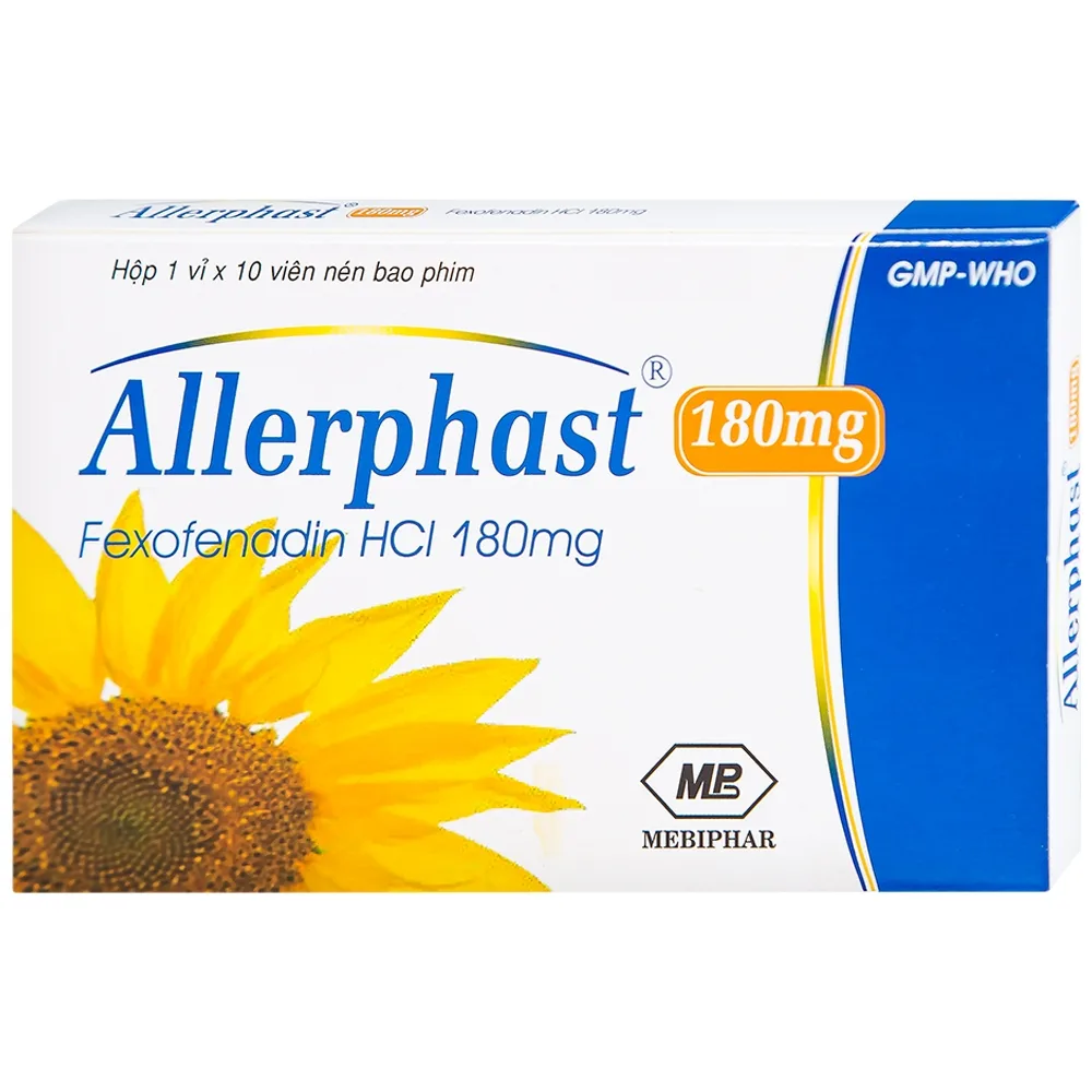 Hình ảnh Thuốc Allerphast 180mg Mebiphar điều trị viêm mũi dị ứng theo mùa, mày đay mạn tính vô căn (1 vỉ x 10 viên)