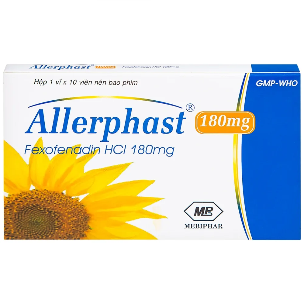 Hình ảnh Thuốc Allerphast 180mg Mebiphar điều trị viêm mũi dị ứng theo mùa, mày đay mạn tính vô căn (1 vỉ x 10 viên)