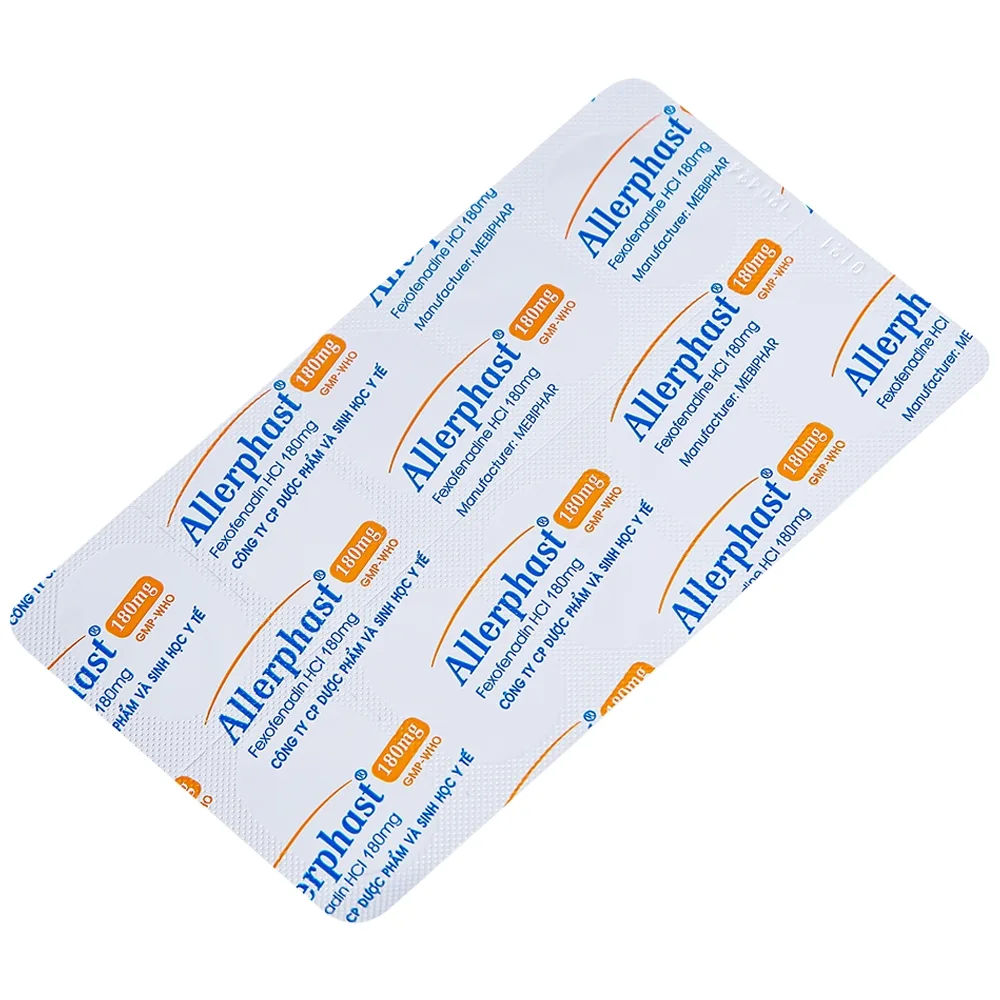 Hình ảnh Thuốc Allerphast 180mg Mebiphar điều trị viêm mũi dị ứng theo mùa, mày đay mạn tính vô căn (1 vỉ x 10 viên)