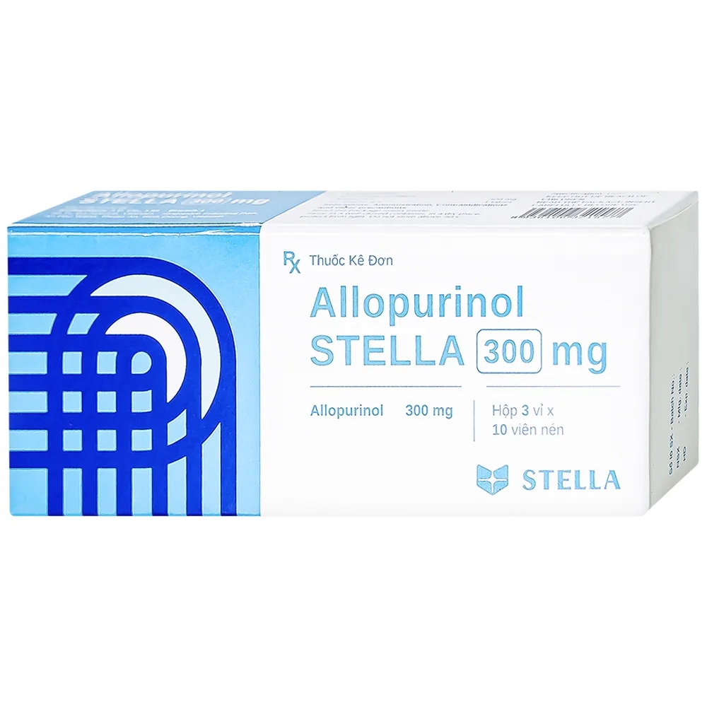 Hình ảnh Thuốc Allopurinol Stella 300mg điều trị tăng acid uric máu, sỏi thận (3 vỉ x 10 viên)