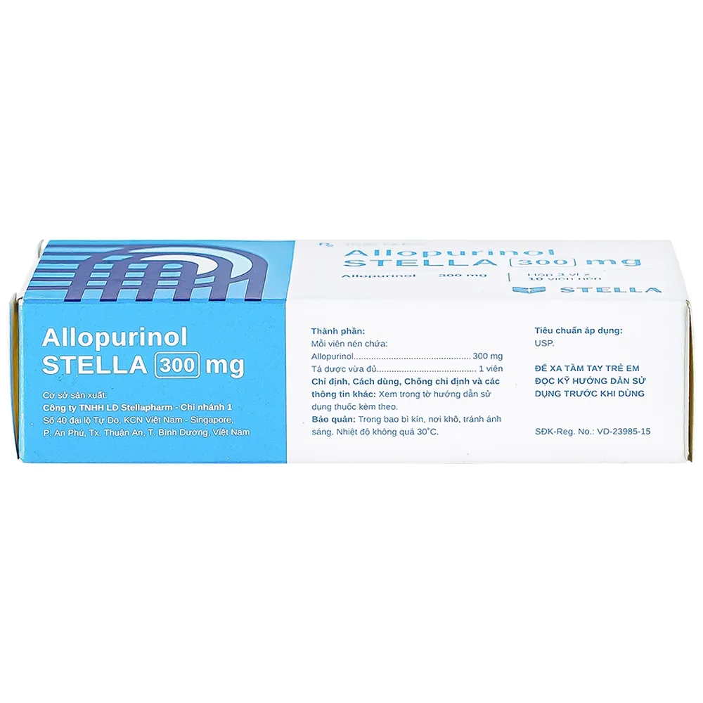 Hình ảnh Thuốc Allopurinol Stella 300mg điều trị tăng acid uric máu, sỏi thận (3 vỉ x 10 viên)