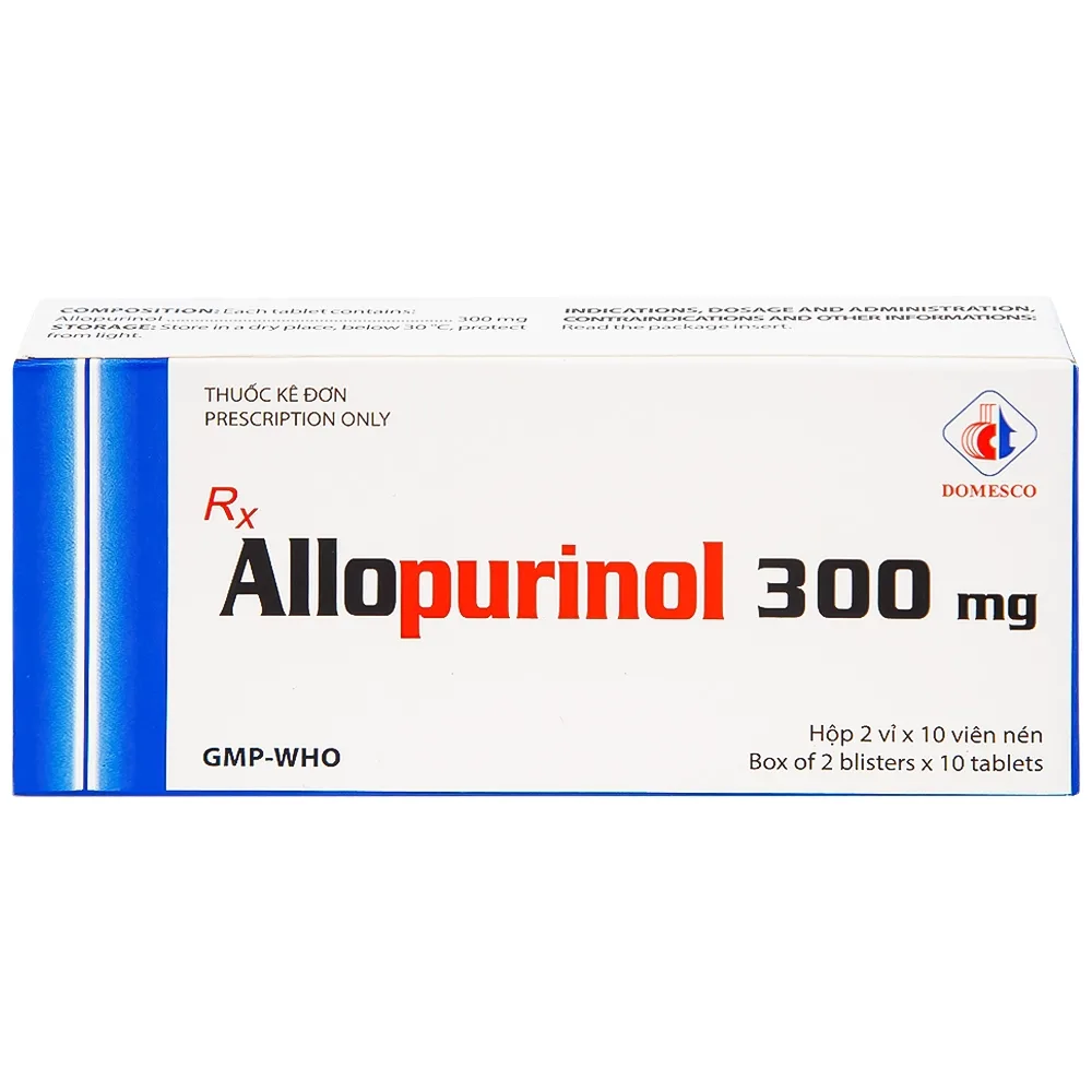 Hình ảnh Thuốc Allopurinol 300mg Domesco điều trị tăng acid uric máu, sỏi thận (2 vỉ x 10 viên)