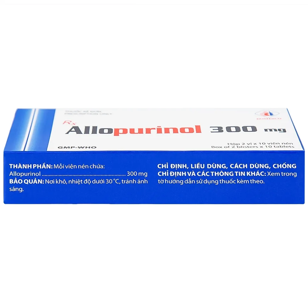 Hình ảnh Thuốc Allopurinol 300mg Domesco điều trị tăng acid uric máu, sỏi thận (2 vỉ x 10 viên)