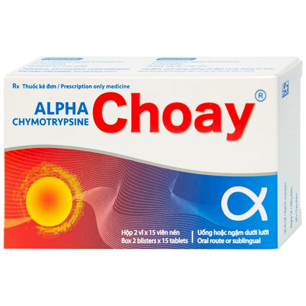Hình ảnh Thuốc Alpha Chymotrypsine Choay Sanofi điều trị phù nề sau chấn thương, phẩu thuật, bỏng (2 vỉ x 15 viên)
