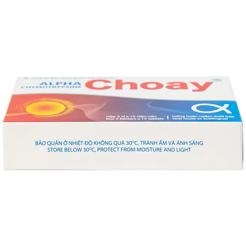 Hình ảnh Thuốc Alpha Chymotrypsine Choay Sanofi điều trị phù nề sau chấn thương, phẩu thuật, bỏng (2 vỉ x 15 viên)