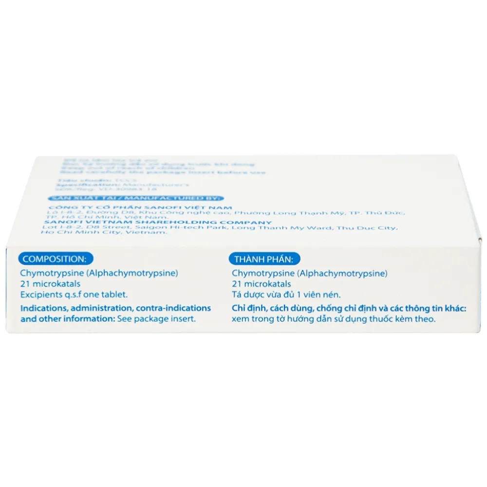 Hình ảnh Thuốc Alpha Chymotrypsine Choay Sanofi điều trị phù nề sau chấn thương, phẩu thuật, bỏng (2 vỉ x 15 viên)