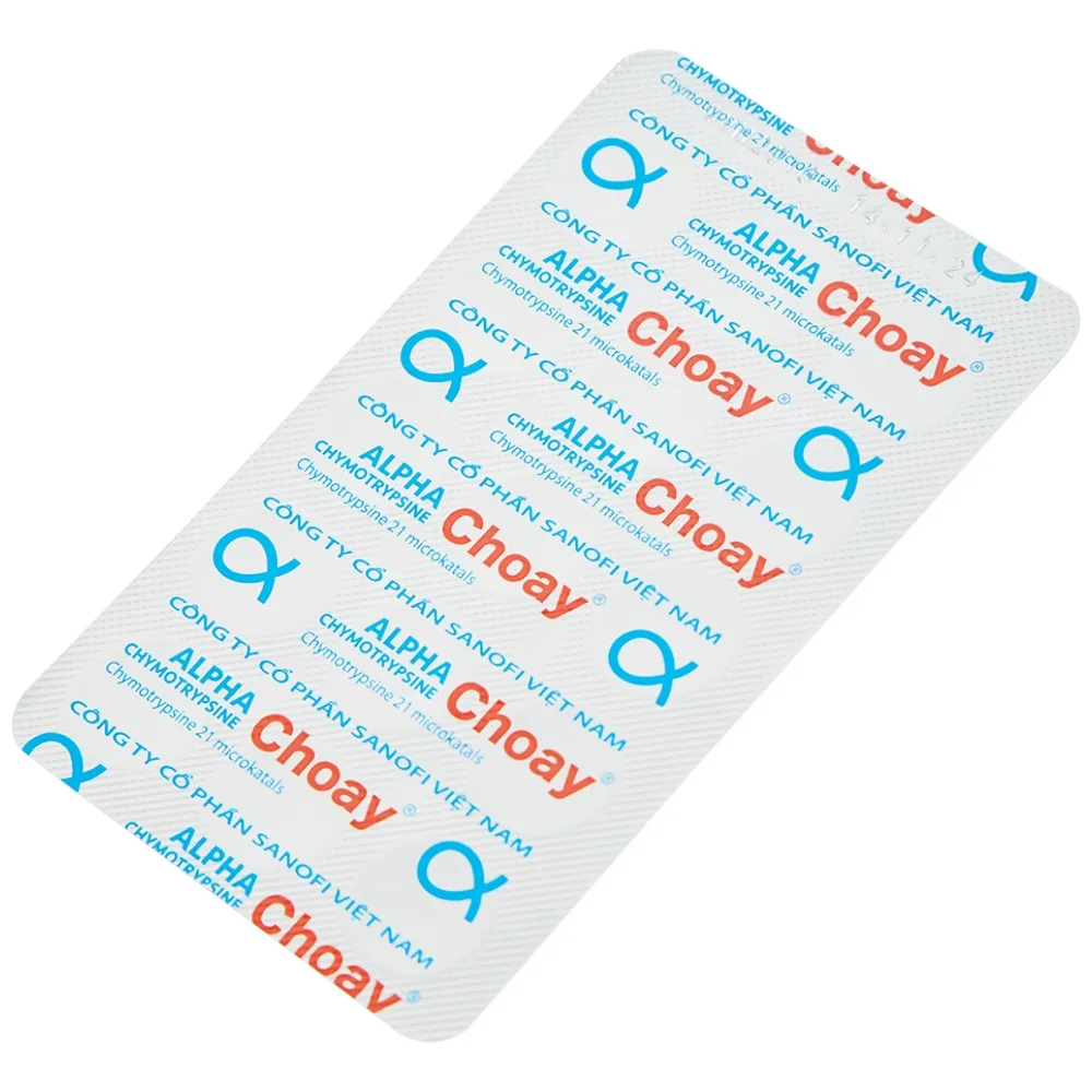 Hình ảnh Thuốc Alpha Chymotrypsine Choay Sanofi điều trị phù nề sau chấn thương, phẩu thuật, bỏng (2 vỉ x 15 viên)