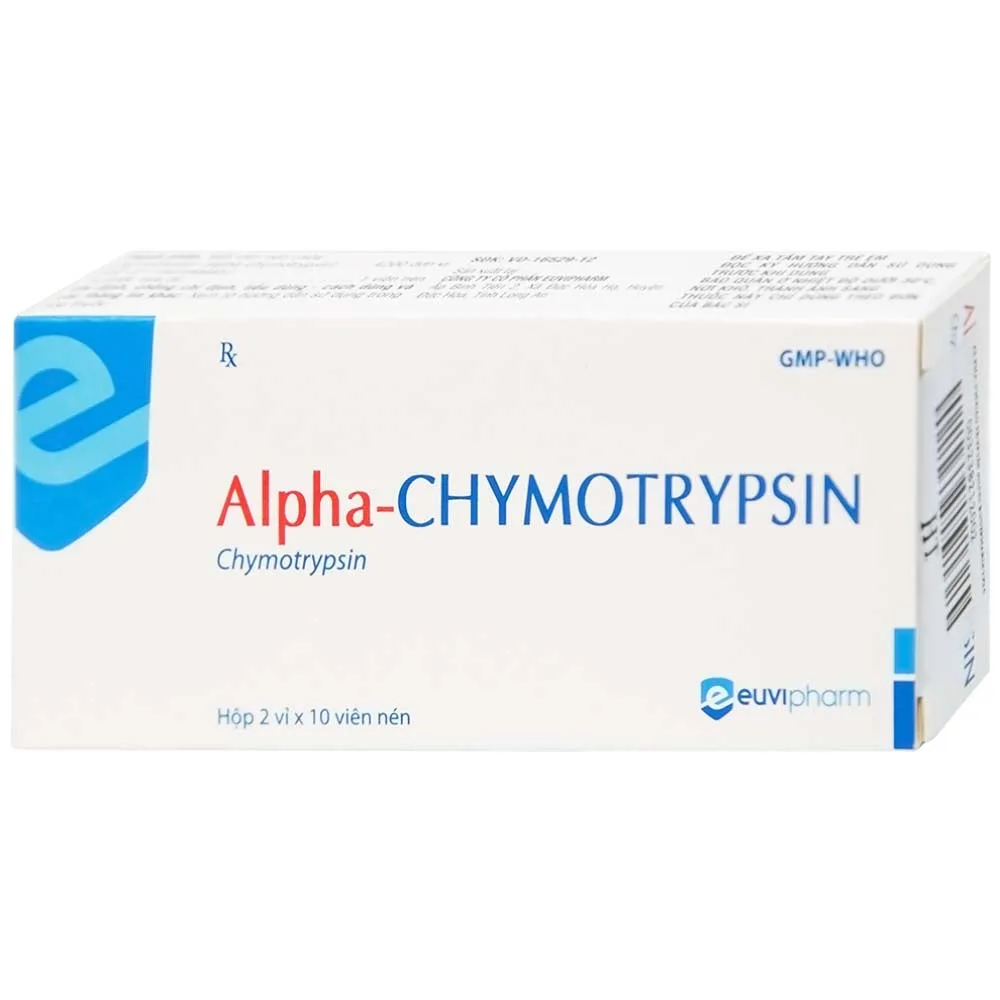 Hình ảnh Thuốc Alpha-Chymotrypsin Euvipharm điều trị phù nề sau chấn thương, phẩu thuật, bỏng (2 vỉ x 10 viên)