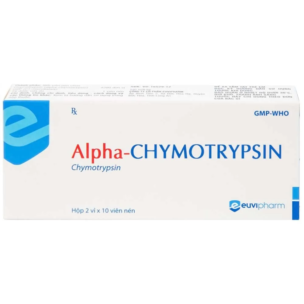 Hình ảnh Thuốc Alpha-Chymotrypsin Euvipharm điều trị phù nề sau chấn thương, phẩu thuật, bỏng (2 vỉ x 10 viên)