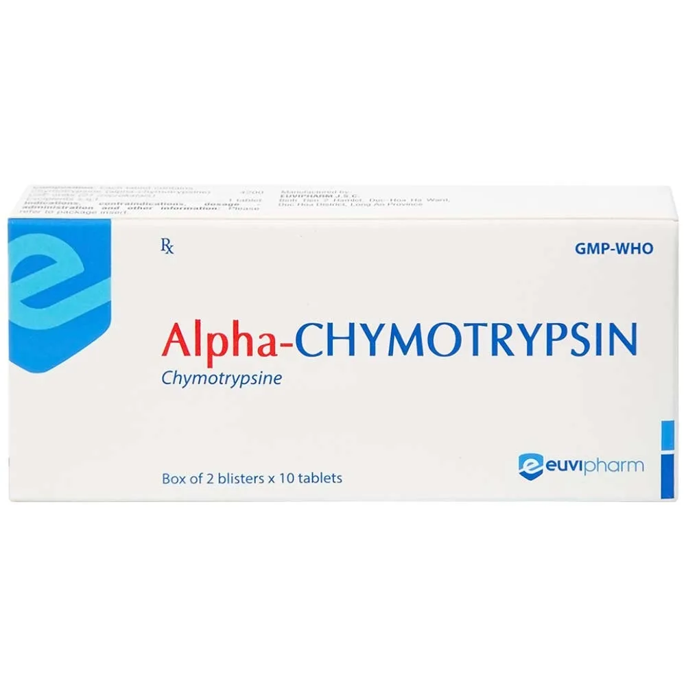 Hình ảnh Thuốc Alpha-Chymotrypsin Euvipharm điều trị phù nề sau chấn thương, phẩu thuật, bỏng (2 vỉ x 10 viên)