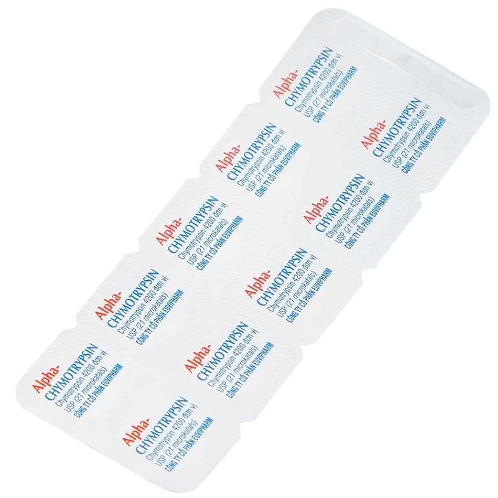 Hình ảnh Thuốc Alpha-Chymotrypsin Euvipharm điều trị phù nề sau chấn thương, phẩu thuật, bỏng (2 vỉ x 10 viên)