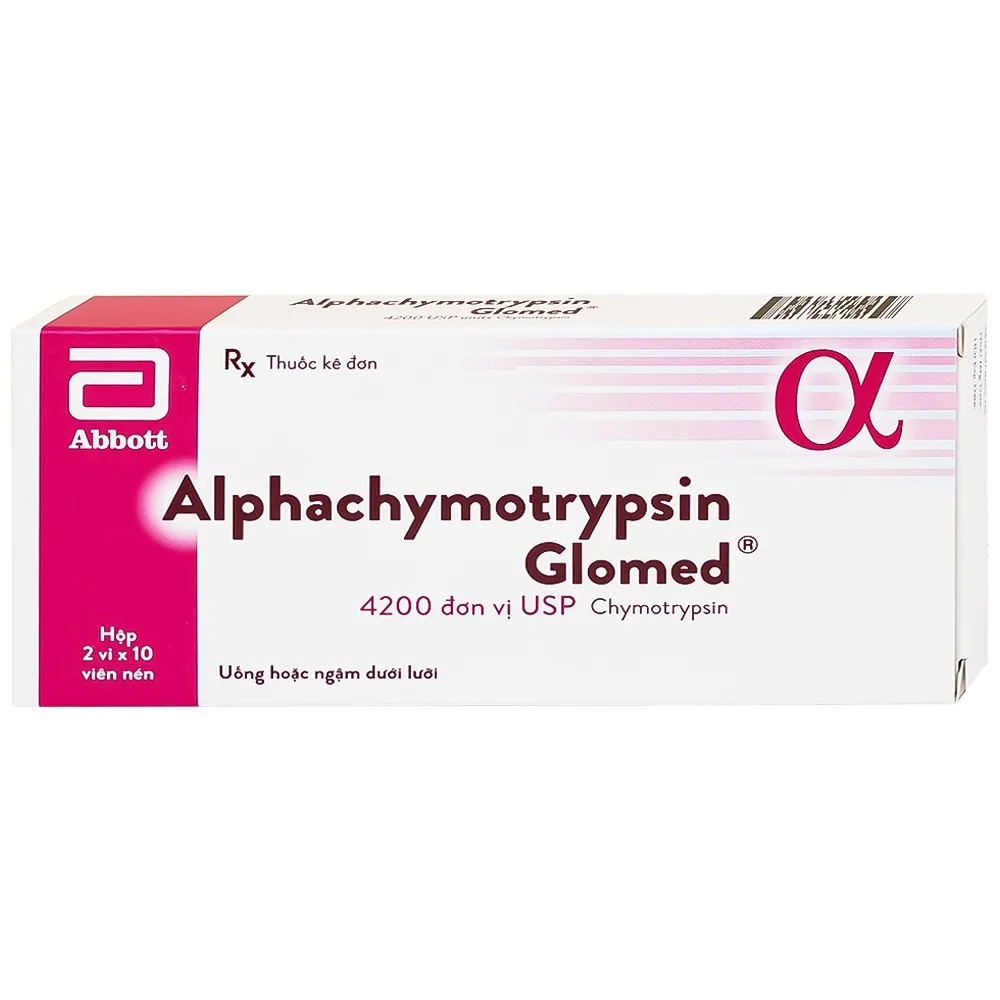 Hình ảnh Thuốc Alphachymotrypsin Glomed Abbott điều trị phù nề sau chấn thương, phẫu thuật, bỏng (2 vỉ x 10 viên)