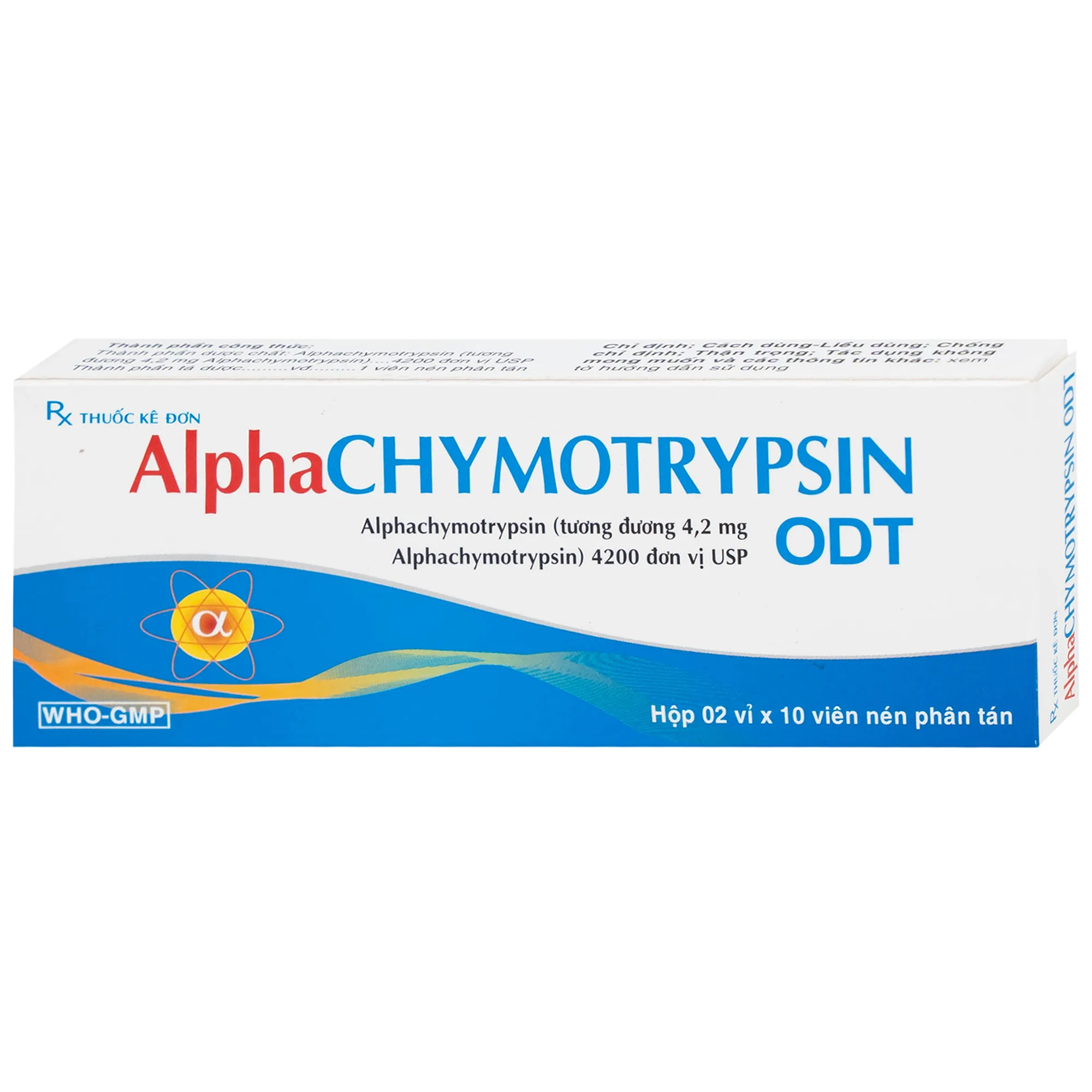 Hình ảnh Thuốc Alphachymotrypsin ODT Khánh Hòa điều trị phù nề sau chấn thương, phẫu thuật, bỏng (2 vỉ x 10 viên)