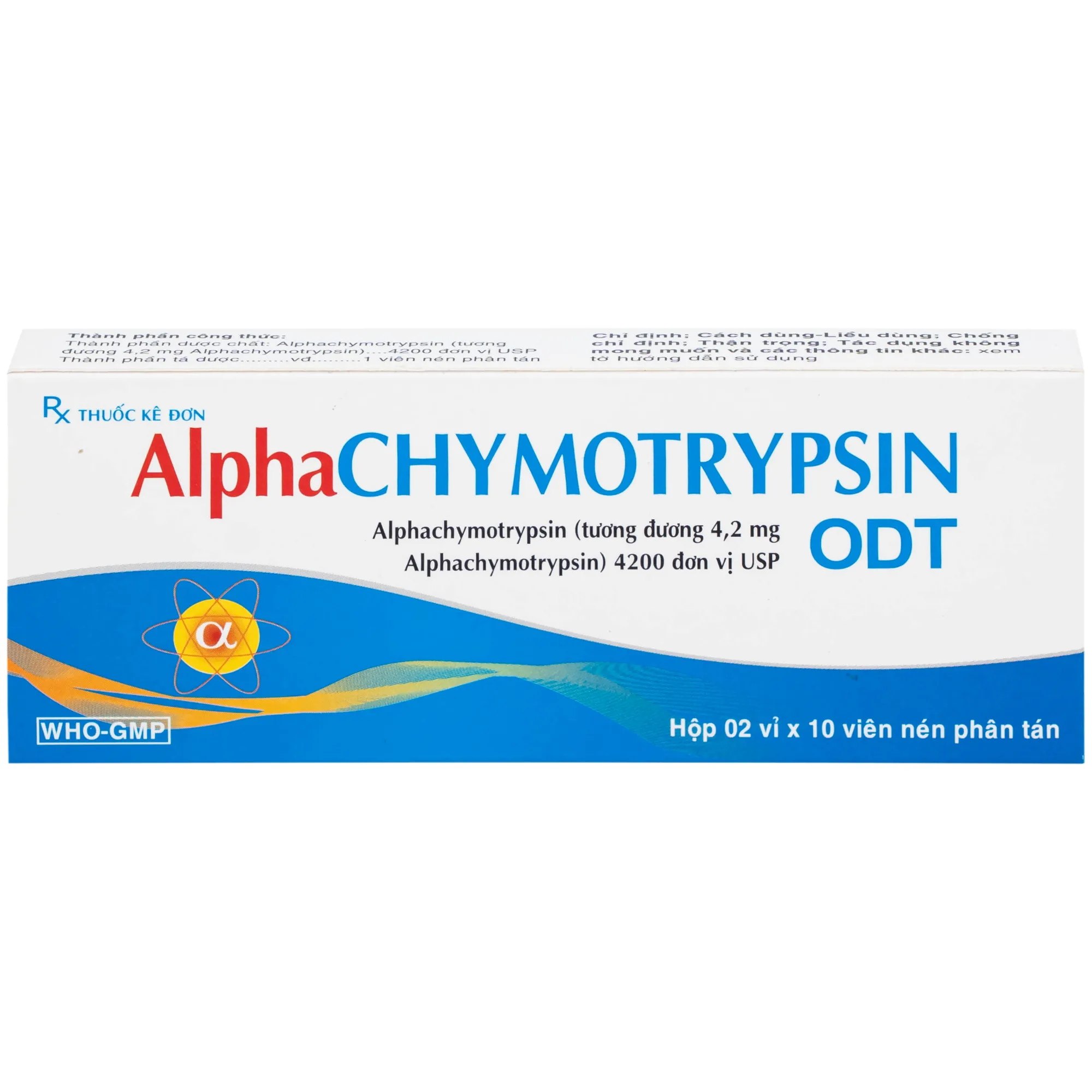 Hình ảnh Thuốc Alphachymotrypsin ODT Khánh Hòa điều trị phù nề sau chấn thương, phẫu thuật, bỏng (2 vỉ x 10 viên)