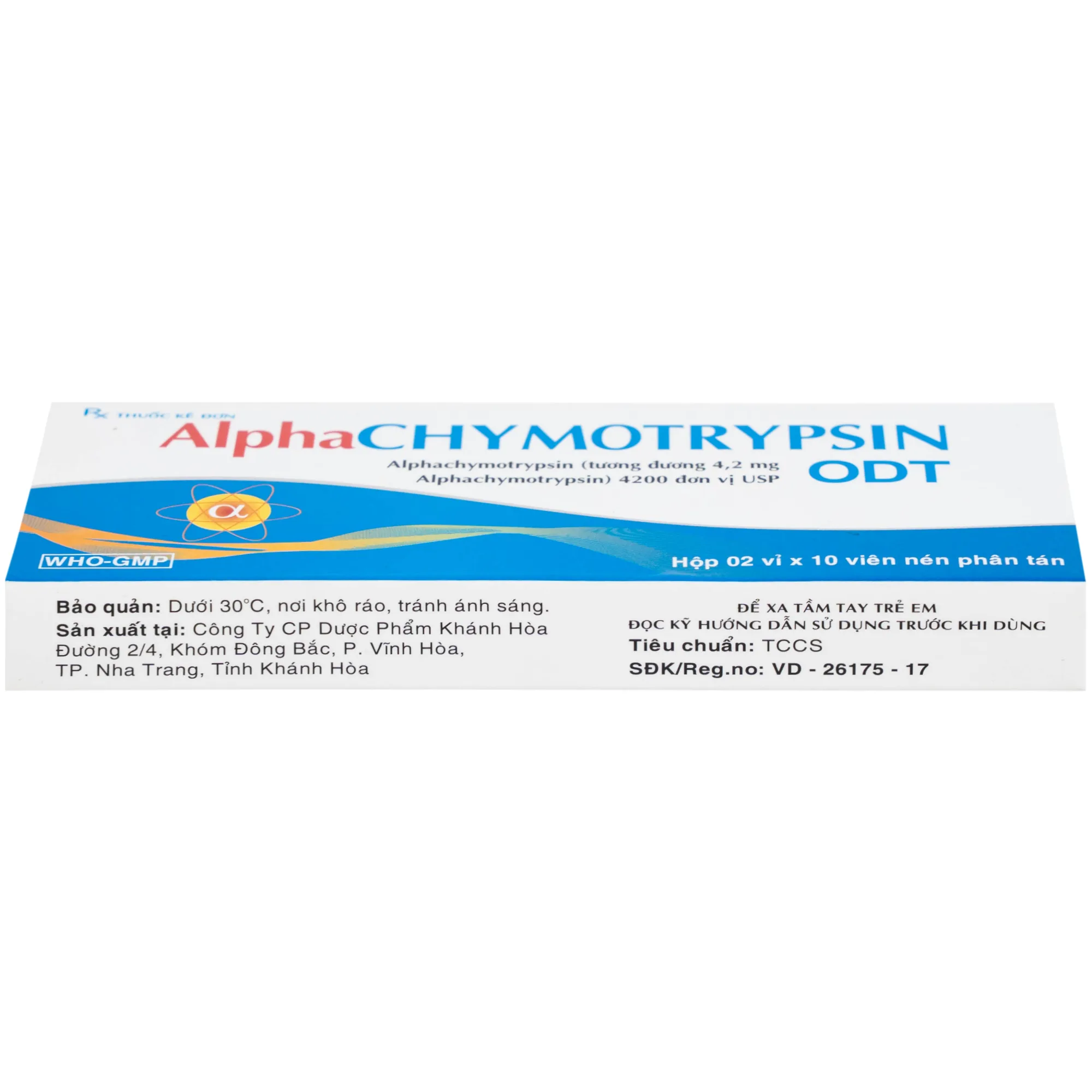 Hình ảnh Thuốc Alphachymotrypsin ODT Khánh Hòa điều trị phù nề sau chấn thương, phẫu thuật, bỏng (2 vỉ x 10 viên)