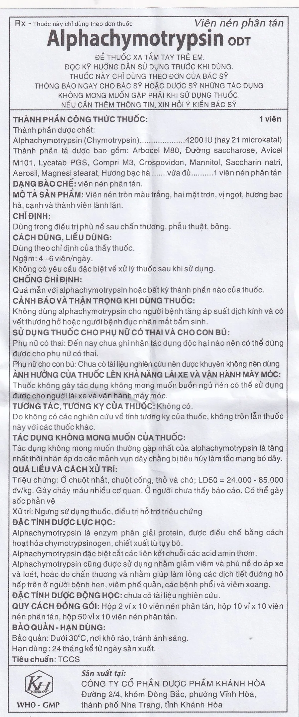 Hình ảnh Thuốc Alphachymotrypsin ODT Khánh Hòa điều trị phù nề sau chấn thương, phẫu thuật, bỏng (2 vỉ x 10 viên)
