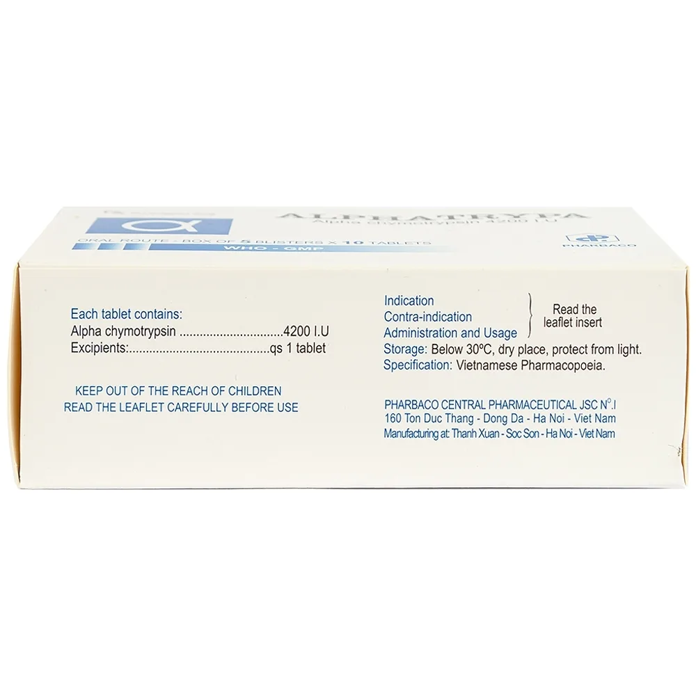 Hình ảnh Thuốc Alphatrypa 4200 I.U Pharbaco điều rị phù nề sai chấn thương, phẫu thuật (5 vỉ x 10 viên)