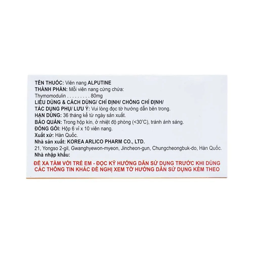 Hình ảnh Thuốc Alputine 80mg Arlico hỗ trợ điều trị nhiễm khuẩn hô hấp, viêm mũi dị ứng (6 vỉ x 10 viên)