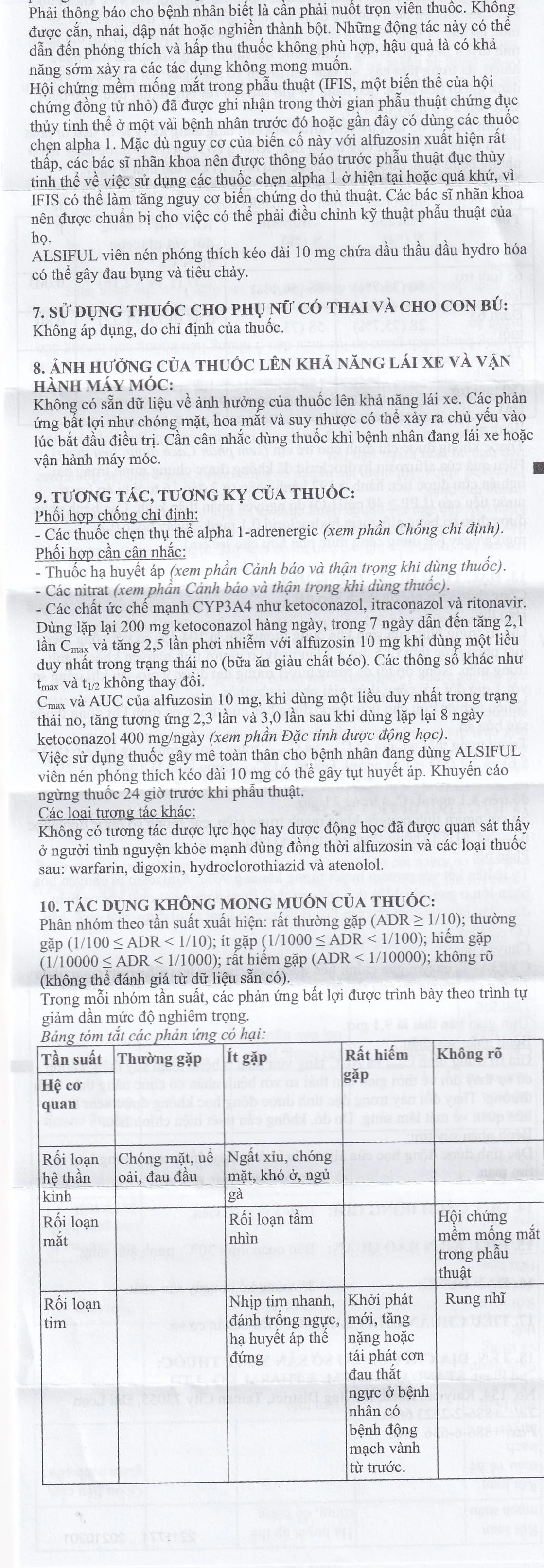 Hình ảnh Thuốc Alsiful S.R 10mg Standard điều trị phì đại lành tính tuyến tiền liệt (3 vỉ x 10 viên)