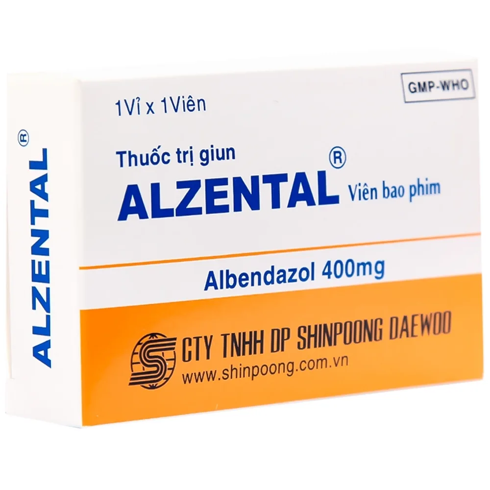 Hình ảnh Thuốc Alzental 400mg Shinpoong Daewoo điều trị nhiễm một hoặc nhiều loại ký sinh trùng đường ruột (1 vỉ x 1 viên)