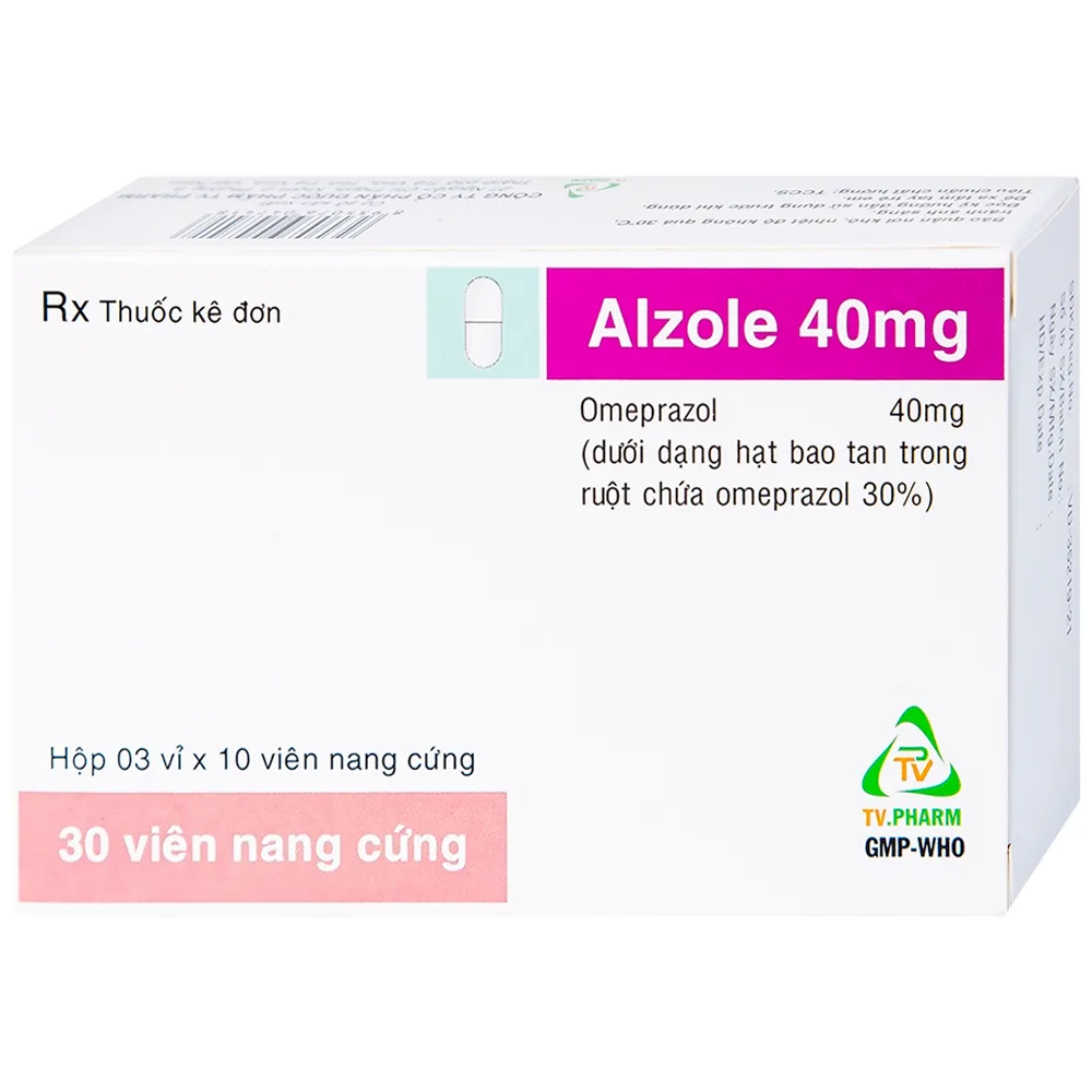 Hình ảnh Thuốc Alzole 40mg TV.Pharm điều trị viêm thực quản, viêm loét dạ dày, tá tràng (3 vỉ x 10 viên)