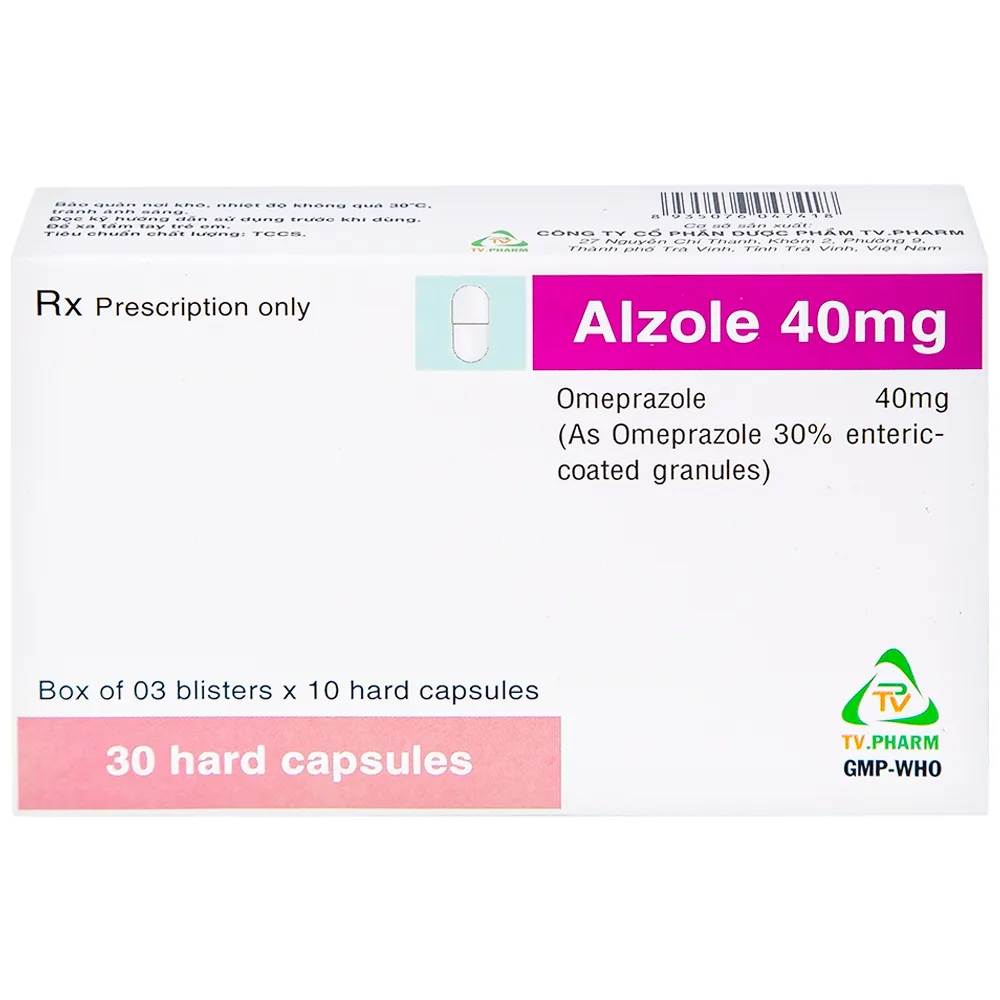 Hình ảnh Thuốc Alzole 40mg TV.Pharm điều trị viêm thực quản, viêm loét dạ dày, tá tràng (3 vỉ x 10 viên)