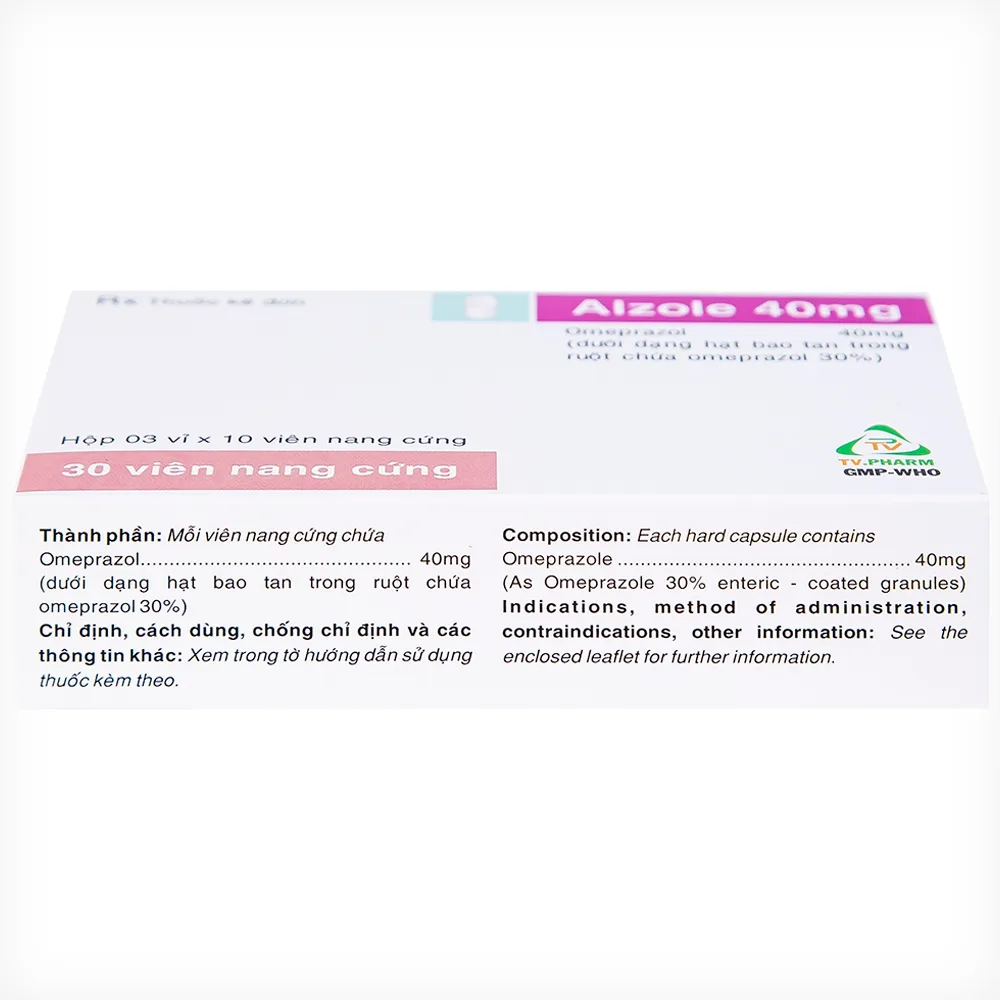 Hình ảnh Thuốc Alzole 40mg TV.Pharm điều trị viêm thực quản, viêm loét dạ dày, tá tràng (3 vỉ x 10 viên)