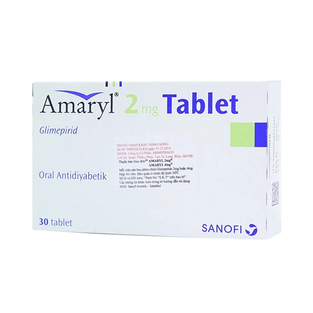 Hình ảnh Thuốc Amaryl 2mg Sanofi điều trị bệnh đái tháo đường (3 vỉ x 10 viên)