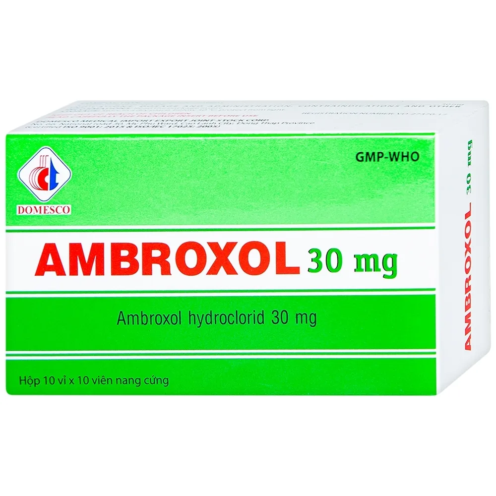 Hình ảnh Thuốc Ambroxol 30mg Domesco điều trị viêm phế quản, hen phế quản (10 vỉ x 10 viên)